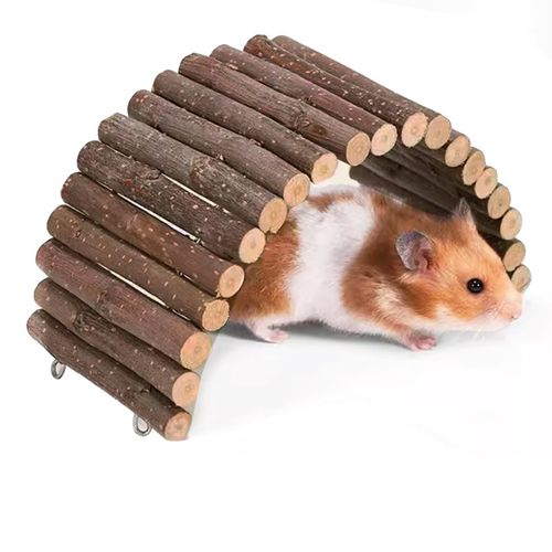 Natural Wood Bridge Ladder for Hamster Rats Mouse Guinea Pig Chinchilla Ferret Reptile Small Animals Cage Wooden Hideout Toy (2 Bridges 20.2"&7.2")