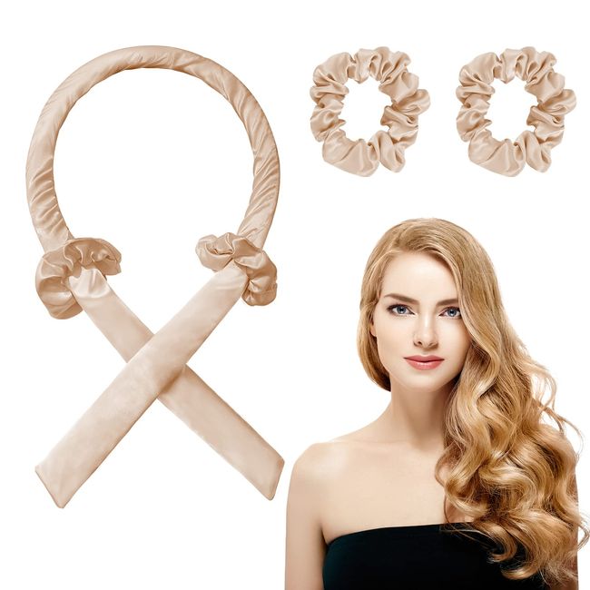 URAQT Heatless Hair Curler, Silk Hair Curler Ribbon Band, Rutschfest Heatless Lockenwickler, Hair Lockenstab Hair Rollers für DIY-Styling, Locken Ohne Hitze Band mit Scrunchies für Lange Haare (Khaki)