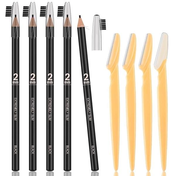 5 Piece Black Waterproof Eyebrow Pencil Set Full Cord Peel-Off Brow Chipping Pencil Marking Filling and Contour Tattoo Makeup My