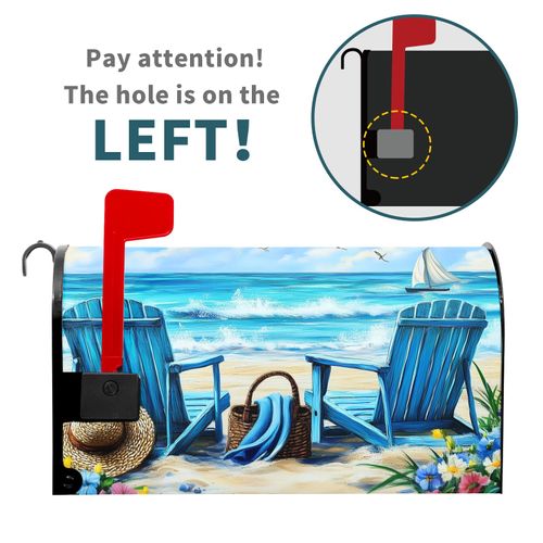 Ancordivo Summer Beach Mailbox Covers Magnetic Standard Size 21 x 18 Inch Nautical Coastal Blue Ocean Seagull Sailboat Chairs Mailbox Wraps Post Letter Box Cover for Garden Yard