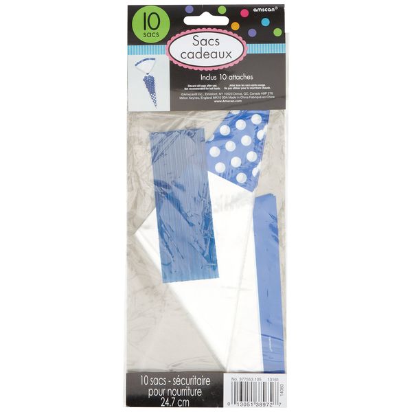 amscan Royal Blue Polka Dot Plastic Cone Bags-10 Pcs
