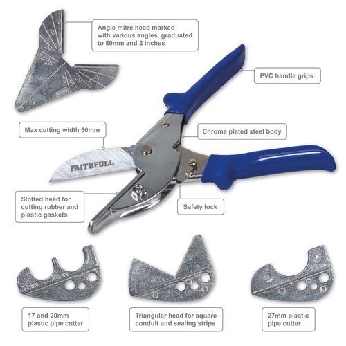 Faithfull FAIGCKITPC Multi-function Gasket and Pipe Mitre Shears Kit - for Cutting Soft Wood, PVC, Gasket, Plastic with Carry Case