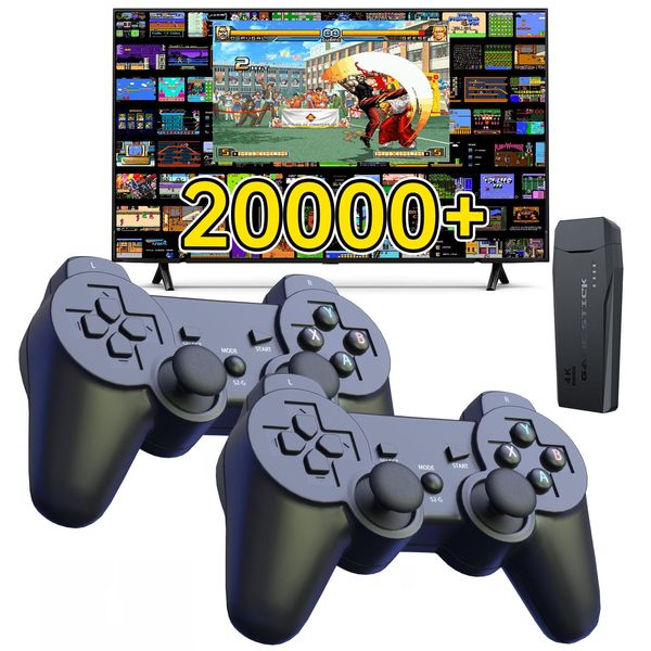 Wireless Retro Game Console, Retro Game Stick with Built-in 9 Emulators, 64GB,20,000+ Games, 4k Hdmi Output, and 2.4GHz Wireless Controller, Plug and Retro Play Video Games for TV(Bright Black)