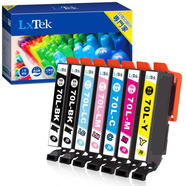 LxTek IC6CL70L Compatible Ink Cartridge for Epson IC70L 70L Cherry Ink 6 Color Set + 1 Black (7 Total) Large Capacity, Instruction Manual Included, Remaining Indicator, Individual Packaging, EP-306