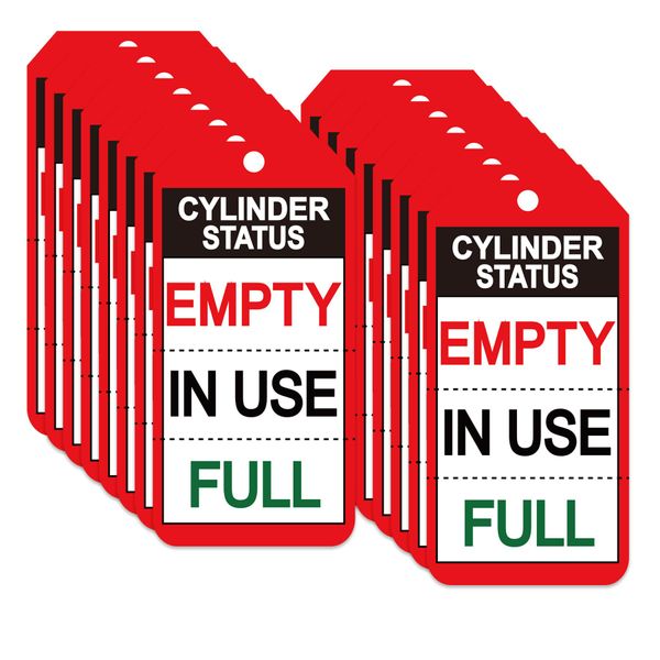 50 Pack Gas Cylinder Status Tags 5.75 x 2.875 Inch Cylinder Helium Oxygen Empty, in Use, Full Cards 3-Part Perforated Tags for Checking The State of The Cylinder (Red)