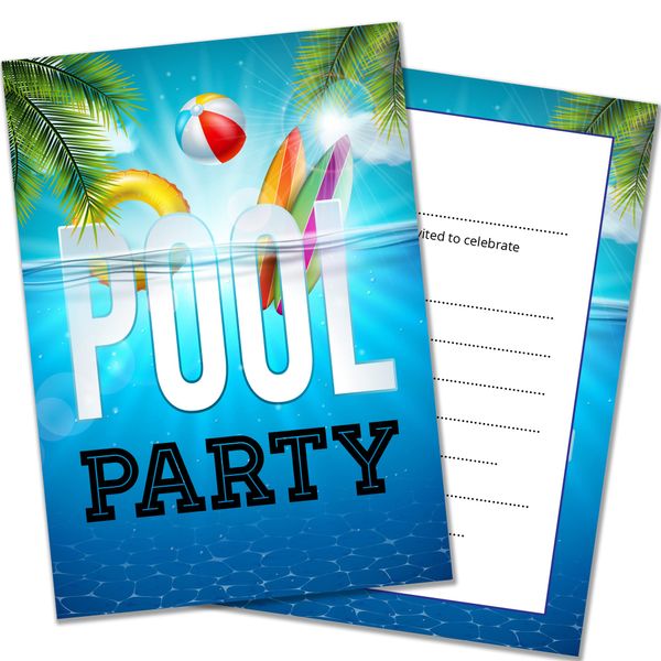 Olivia Samuel 20 x Pool Party Invites from A6 Double Sided Cards with Envelopes