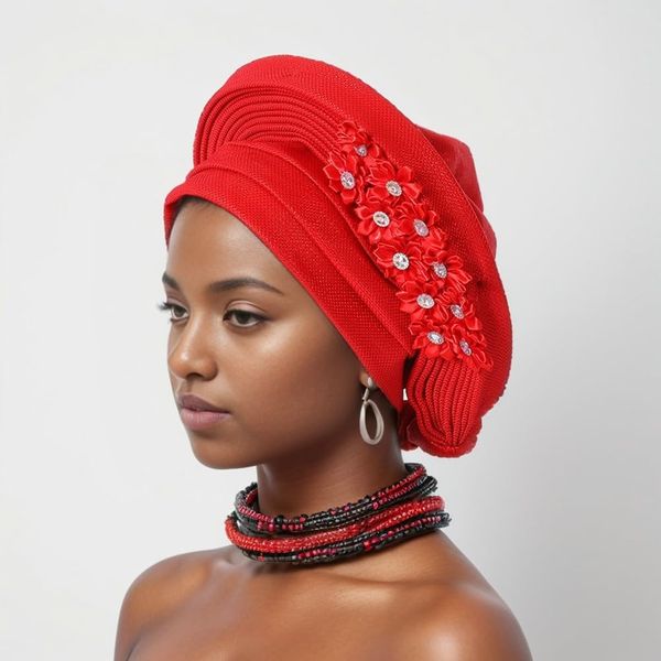 Auto Gele African Head Tie of Nigeria Aso Oke Headwraps Hat Turban Wedding Party Handmade Elegant Hair Wear Cap for Women