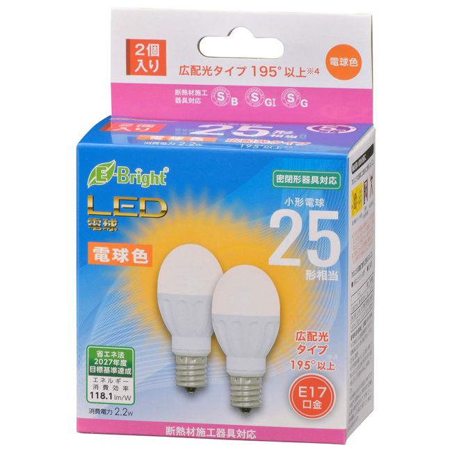 Ohm Electric LDA2L-G-E17IH222P 06-4319 OHM LED Bulb, Small, E17, 25 Equivalent, Bulb Color, Pack of 2, White