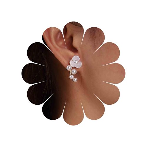 Sttiafay Vintage Pearl Flower Earrings Gold Pearl Dangle Earrings White Flower Stud Earrings Pearl Wedding Drop Earrings Jewelry for Women