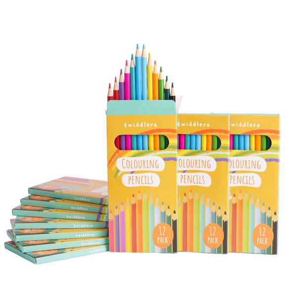 THE TWIDDLERS - 10 Boxes of Colouring Pencils for Children, 12 Pencils Per Box, 120 Total - 18cm Full Length Multipack Drawing Set - School Party Favours, Artist Sketching Pencils for Kids & Adults