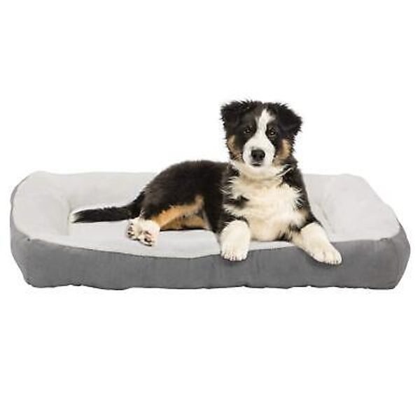 Happycare Textiles Rectangle Gray low bumper pet bed, 40 x 30 inches, plush a...