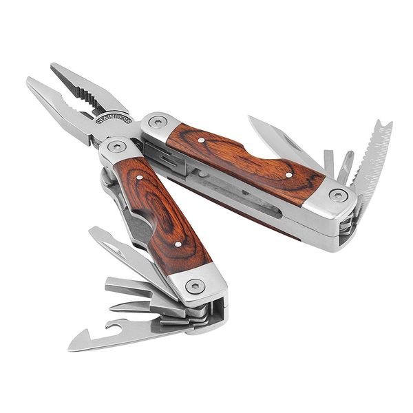 Rosewood Multitool UK Legal Blade, Tough Belt Pouch, Needle & General Pliers, Wirecutter, Screwdrivers - Phillips & Flathead, 10 Piece Bit Set, File, 2 Inch Rule, Can Opener, Bottle Opener etc.