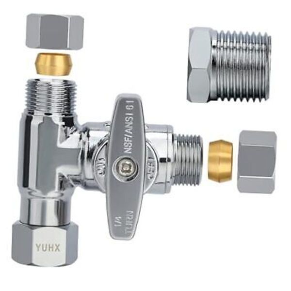 Brass Angle Stop Add-A-Tee Valve 3/8"x3/8"x3/8" or 1/2" Toilet Bidet Sprayer T