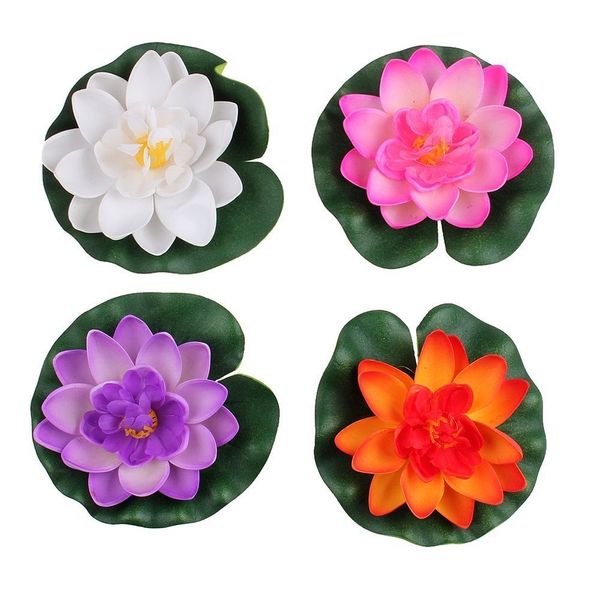 4 Pcs Artificial Foam Lotus Water Lily Flower Artificial Floating Pond Plants Decor 10cm