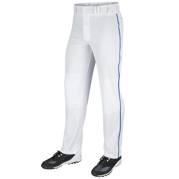 Champro Men's Standard Triple Crown Open Bottom Adult Baseball Pants, White, Royal Pipe, 2X-Large