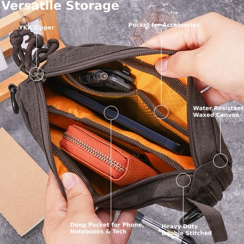 Venture Pouch, Small Travel Bag Tactical EDC Pouch, Waxed Canvas Pen Case Edc Pocket Organizer for Men & Women, Pen Pouch Tactical Pencil Case for Adult - Waterproof Multipurpose Mini Tool Bag (Brown)