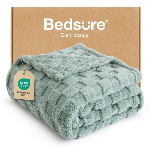 Bedsure Sage Green Fleece Blanket for Couch - Checkered Throw Blanket for Women, Cute Soft Cozy Throw for Girls, 50x60 Inches