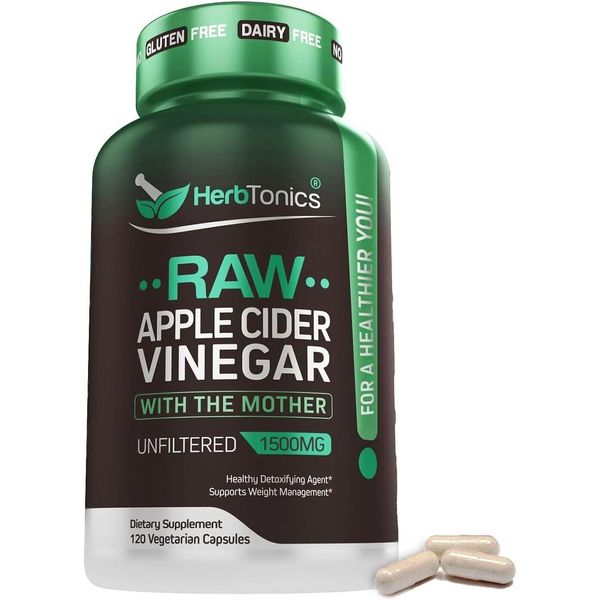 Herbtonics Raw Apple Cider Vinegar 120 Capsules, 1500mg