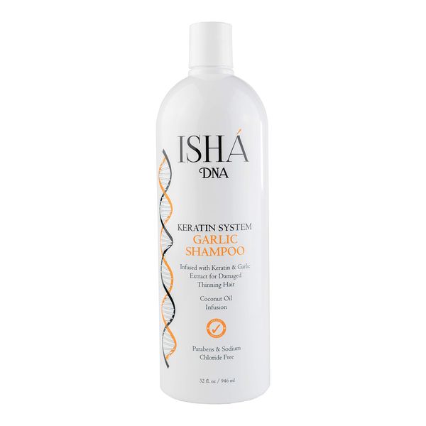 ISHA DNA Keratin System Garlic Shampoo - Infused with Keratin and Garlic Extract For Damaged Thinning Hair - Stops Hair Loss and Promotes Growth - Sulfate and Paraben Free