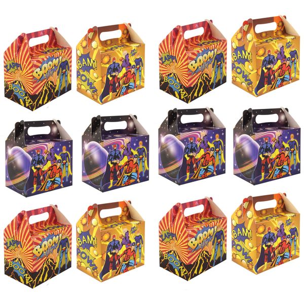 VALUE PACK 12 x Super Hero Paper Lunch Box Going Home Present Picnic Boxes