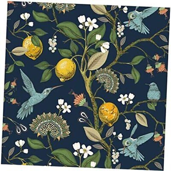 Blue Bird Fresh Lemon Tree Peel and Stick 17.7" x 118" Dark Blue Background