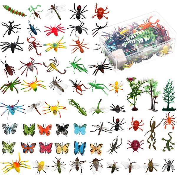 Fake Bugs Toy Assorted Play Bugs Insect Toys Figures Mini Realistic Insect Toys Random Plastic Insects Bug Toys with Storage Box for Children Insect Themed Halloween Party (Cool Style,75 Pieces)