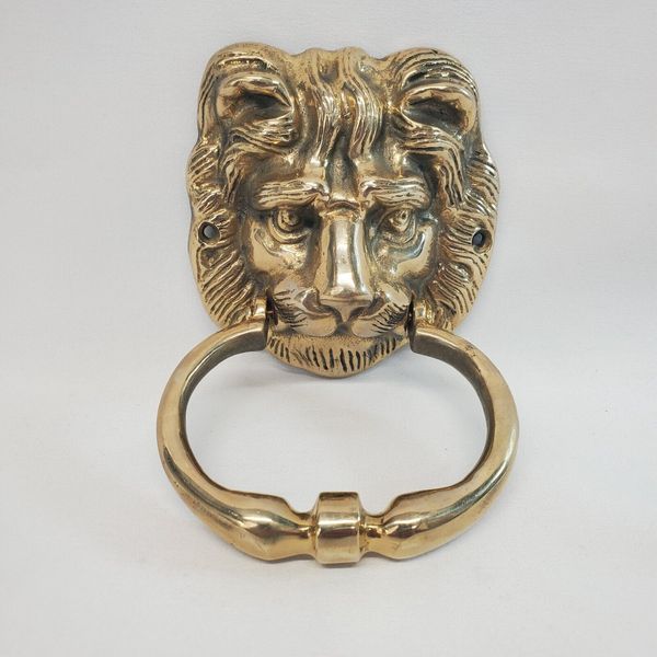 VTG Brass Metal Lion Head Door Knocker 6"