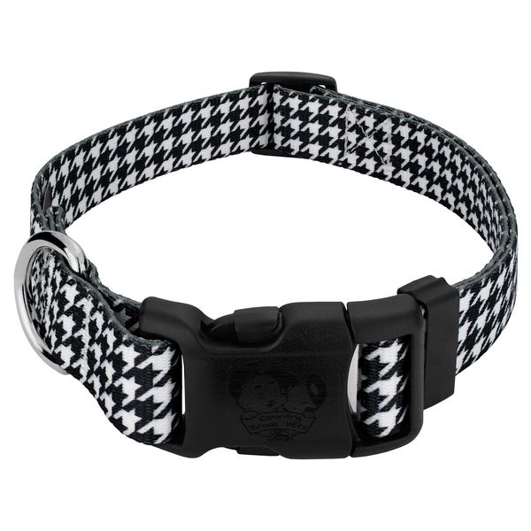 Country Brook Petz 1 Inch Adjustable Houndstooth Dog Collar for Small, Medium, Large Breeds - Sports and Camouflage Collection Featuring Spirited Designs (Black & White, Large)