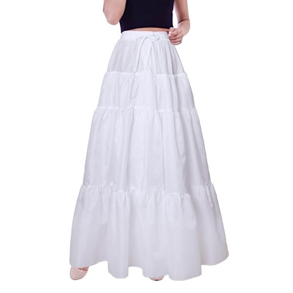 YULUOSHA Women's Crinoline Petticoat Hoopless Skirt 2 Layers A-Line Floor Length Underskirt Full Gown Half Slips for Dresses Lingerie Long Skirt-White