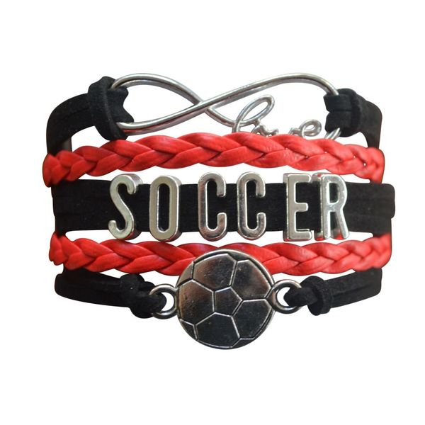 Infinity Collection Soccer Gifts, Soccer Bracelet, Soccer Jewelry, Adjustable Soccer Charm Bracelet- Perfect Soccer Gifts (Red/Black)