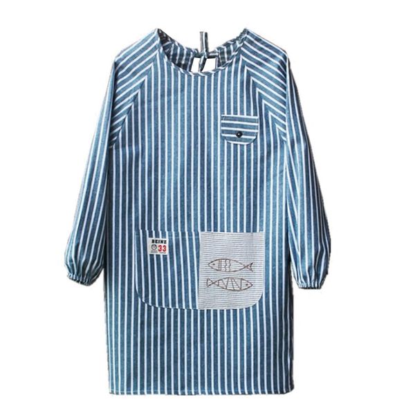 Aiuem Cotton Apron, Women's, Apron with Sleeves, Men's, Long Sleeve, Waterproof, Striped Unisex, blue