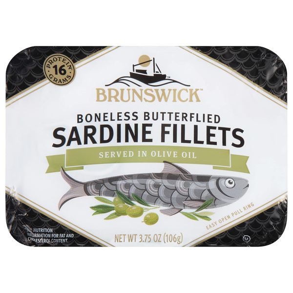 Brunswick Sardines in Olive Oil, 3.75 oz Can - Wild Caught Sardines - 17g Protein per Serving - Gluten Free, Keto Friendly - Great for Pasta & Seafood Recipes