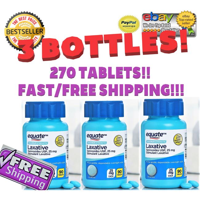 270 CT EX-LAX EQUATE MAX STRENGTH Laxative Sennosides Tabs 25mg, FREE SHIPPING!!