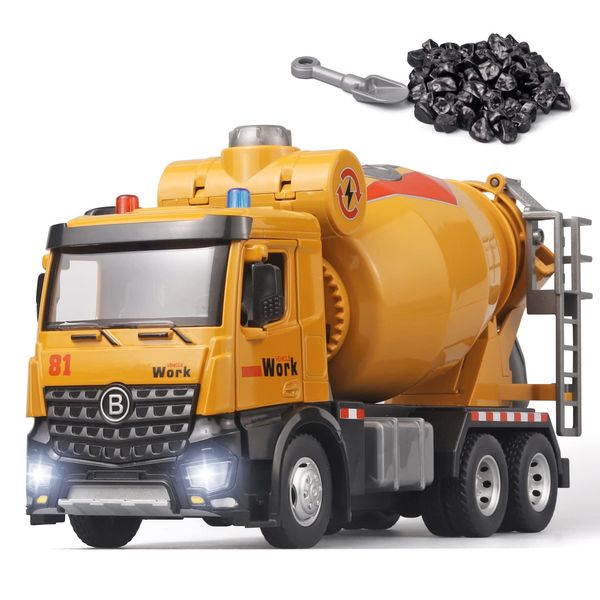 OANMYJJO Cement Mixer Construction Toys Metal DieCast Cement Mixer Truck Model，Construction Truck Toys with Simulated Sounds and Lights，Suitable for Ages 3 and Up Cement Truck Toys for Boys