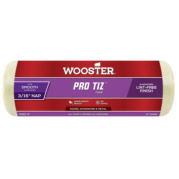 WOOSTER BRUSH R265-9 Pro Tiz Paint Roller, 3/16 in Nap, 9 in L, Foam Cover Phenolic Core, 9 Inch, Yellow