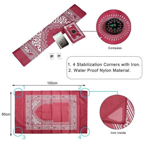 Pocket Travel Foldable Portable Waterproof Prayer Mat with Compass Green