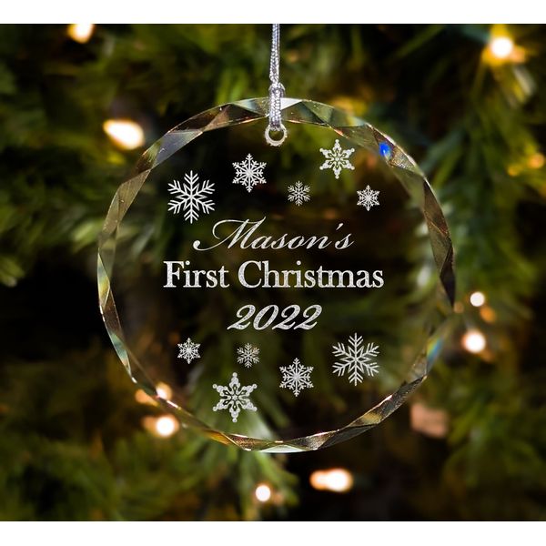 Personalized Crystal First Christmas Ornament with Gift Box