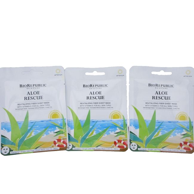 BioRepublic Aloe Rescue Face Masks, 3 TOTAL - FREE SHIPPING