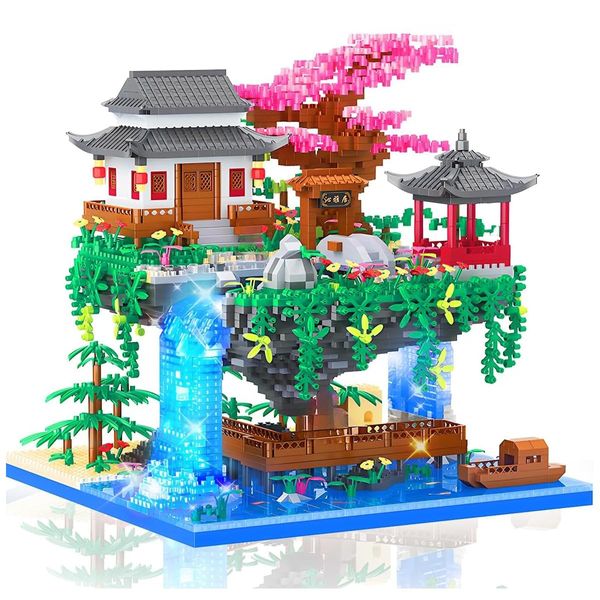 Esaleely Cherry Blossom Bonsai Tree Building Set, 3320 PCS Micro Mini Blocks Kits, Japanese Sakura Flower Tree House Architecture Models with String Lights for Adults Teens 14+ (Cherry Blossoms)