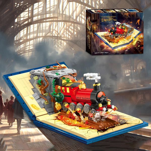 Harry Express Magic Train Building Set with LED, Potter Train Magic Book Blocks, STEM Creative Education Toys, Light Model Toys, Gift for 8 9 10 11 12 Boy Girl or Adult to Decor Collect 889 PCS