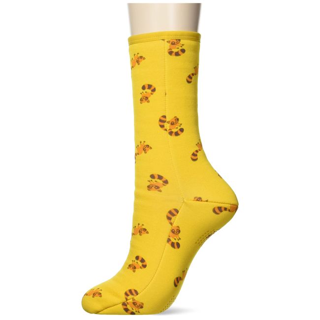 Maruwa Boeki 200393405 Women's Socks, Non-slip, Winter Boa, Warm, Cold Socks, Room Shoes, Warm Socks, Regular Raccoon, Yellow, 8.3 - 9.8 inches (21 - 25 cm)