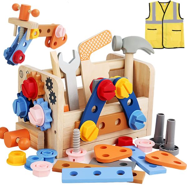 New Color Assembly, Pretend Carpenters, 2, 3, 4, 5, 6 Years Old, Boys and Girls, Montessori, Wooden Toy, Bajoy Educational Toy, Ranking, Creativity Training, DIY Assembly, Birthday, Christmas, Gift,