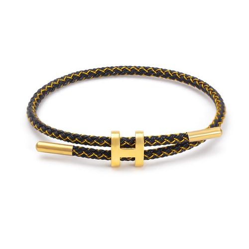 GAUEIOUR H-Type Titanium Steel Bracelet,Adjustable Woven Steel Wire Waterproof Bracelet, Design Hand Polished, Fashionable and Simple, Unisex, Couple Jewelry, Jewelry Gifts (Black Gold)