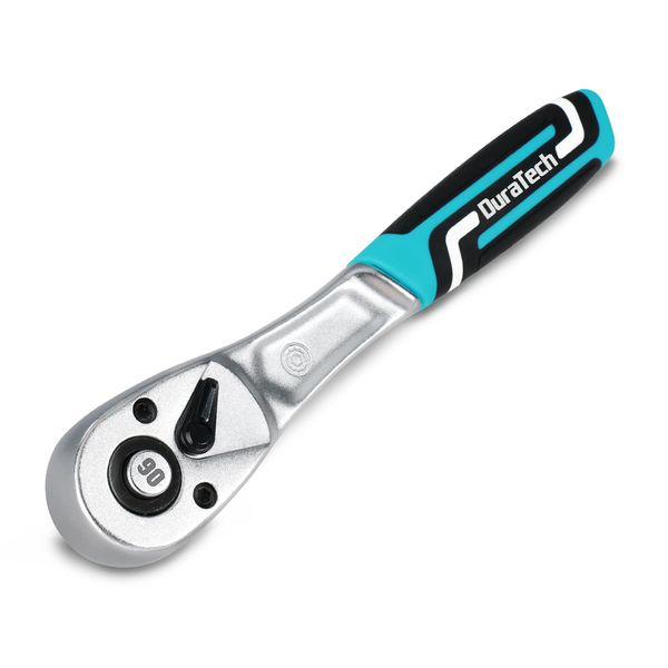 DURATECH Ratchet Handle, Ratchet Wrench, Socket Wrench, Drive Angle 0.25 inches (6.35 mm), Rotation Direction Switching, 90 Mount, Quick Release Button