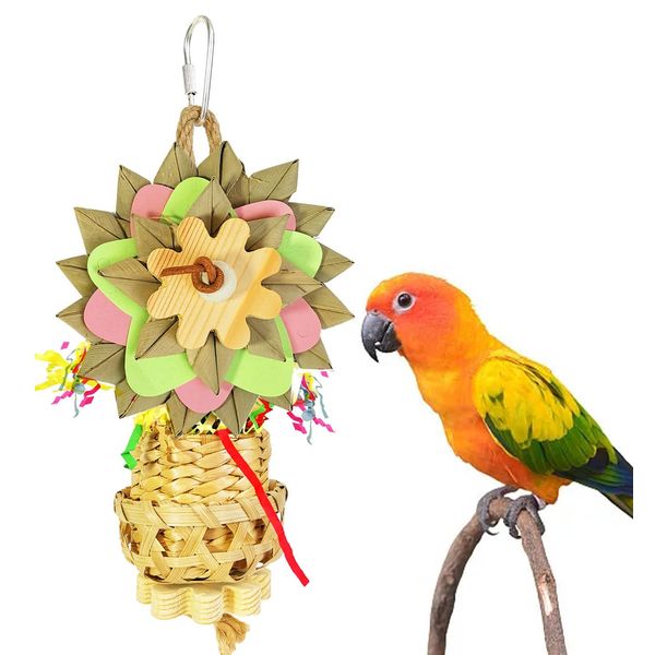 Hyamass Bird Chew Toys, Parrot Woven Natural Palm Frond Shredding Toys Foraging Hanging Basket Toy Parrot Cage Chewing Toys for Small Medium Parrot Parakeet Conure Cockatiel Lovebird Budgie Finch