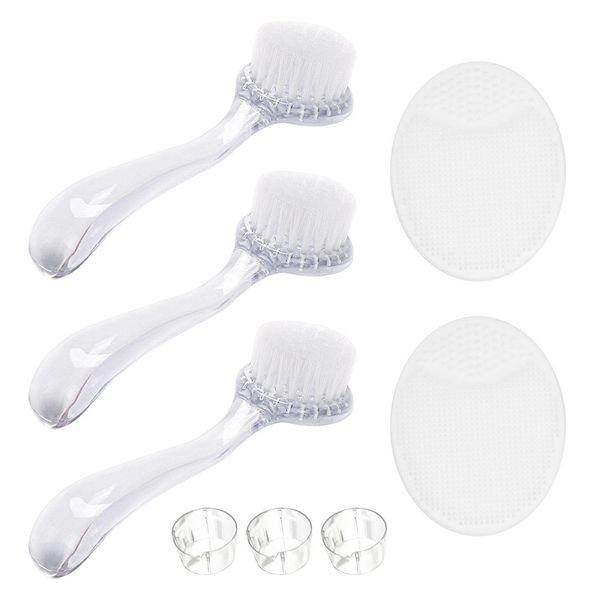 3 Pcs Long Handle Facial Brushes, 2 Pcs Oval Face Brushes, Exfoliating Facial Brushes, Facial Cleansing Brushes, Manual Cleansing Brushes, Soft Portable Face Brushes