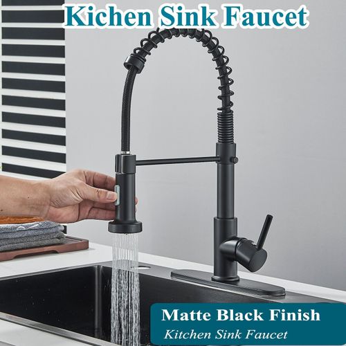 Kitchen Sink Faucet Pull Down Sprayer Spring Single Handle Mixer Tap Matte Black