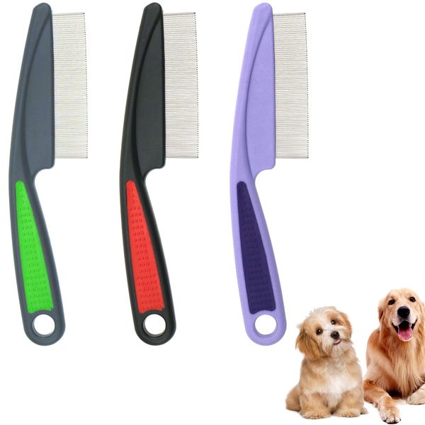 3 Pcs Pet Grooming Dematting Comb Stain Remover Pet Combs Flea Comb for Cat Dog Fleas Lice Tear Fine Tooth Grooming Removal Tool