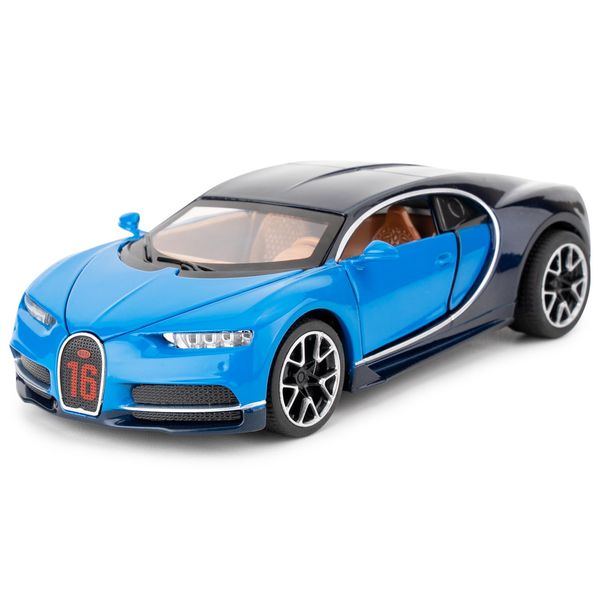 TGRCM-CZ 1/32 Scale Alloy Toy Car, Bugatti Chiron Model Car, Toy Car with Pull Back Function, Toy Model with Sound and Bright Lights, Toy Car for 3-8 Years Old (Blue)