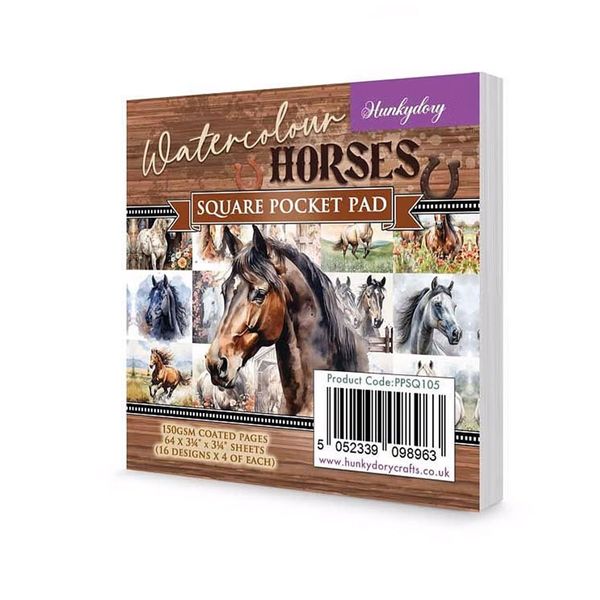 Hunkydory - Square Pocket Pad (Watercolour Horses)